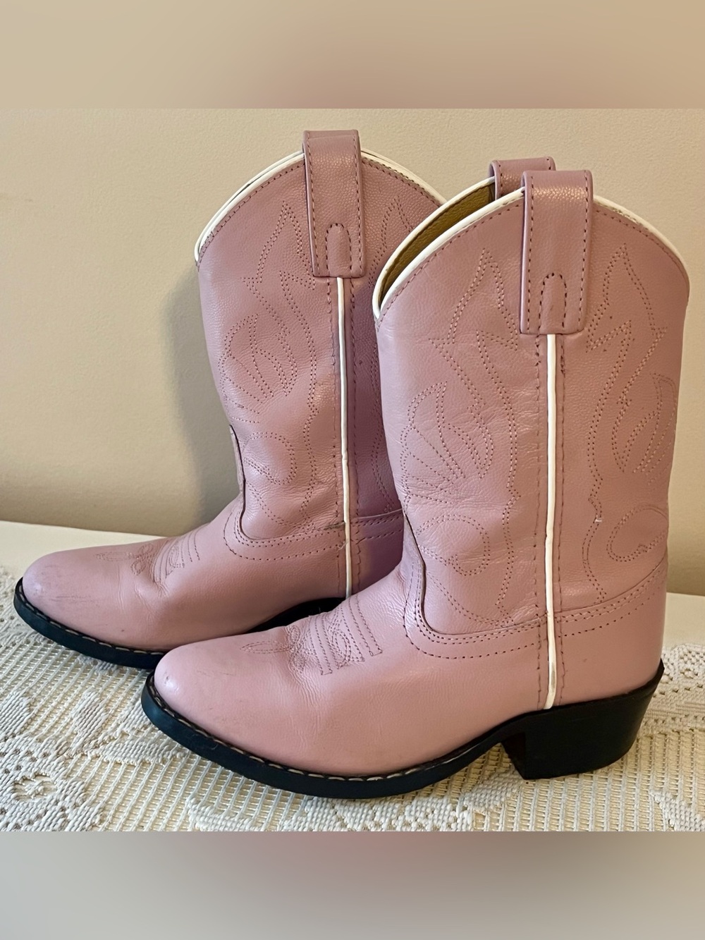 Super cute Masterson Boot Co Pink Leather Cowboy Cowgirl Boots Girl Kid Sz 13 M